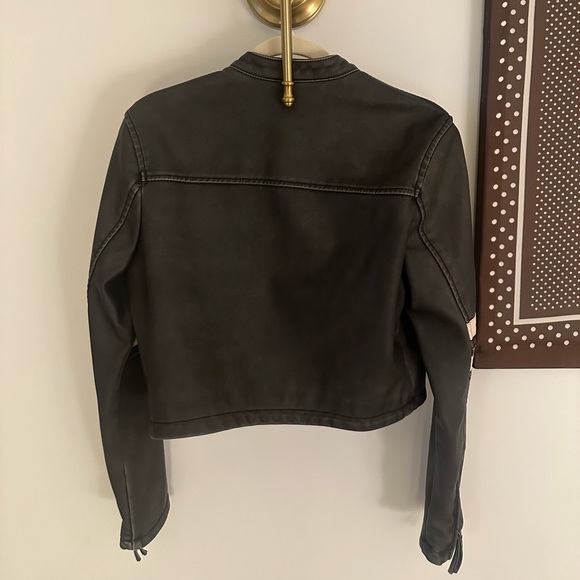 Urban Outfitters Black and Cream Leather Jacket - Picture 3 of 4
